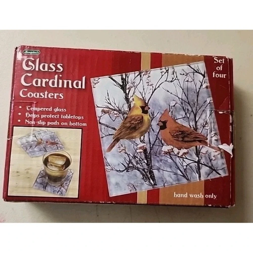 Red Cardinal Coasters Tempered Glass 4